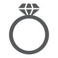 Diamond ring glyph icon, jewelry and marriage, brilliant ring sign, vector graphics, a solid pattern on a white