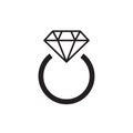 Diamond ring icon, black isolated on white background, vector illustration. Royalty Free Stock Photo