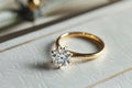 Diamond ring with jewelry certificate of authenticity on premium textured paper symbolizing trust Royalty Free Stock Photo