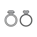 Diamond ring line and glyph icon, jewelry and marriage, brilliant ring sign, vector graphics, a linear pattern on a Royalty Free Stock Photo