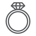 Diamond ring line icon, jewelry and marriage, brilliant ring sign, vector graphics, a linear pattern on a white Royalty Free Stock Photo