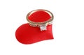 Diamond Ring On Red Fabric Heart