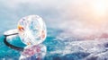 Diamond ring shining with facets and reflections on a textured blue surface, symbolizing wealth, romance, and commitment Royalty Free Stock Photo