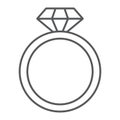 Diamond ring thin line icon, jewelry and marriage, brilliant ring sign, vector graphics, a linear pattern on a white Royalty Free Stock Photo