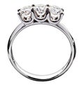 Diamond ring with a trilogy set in silver metal Royalty Free Stock Photo