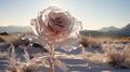 Diamond Rose of the Frozen Desert: A Study in Contrast and Resilience. Generative Ai Royalty Free Stock Photo