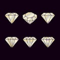 Diamond set icon. Vector Illustration. Shiny crystal sign. Brilliant stone. Crystal isolated on Black background. Fashion modern d Royalty Free Stock Photo