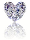 Diamond in shape of heart on glossy white backgrou
