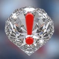 A diamond-shaped crystal with intricate facets features a red exclamation mark in the Royalty Free Stock Photo