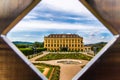 Diamond shaped hole view of majestic Schonbrunn palace, Vienna Austria Royalty Free Stock Photo