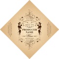 Diamond shaped wine label with ornate pattern