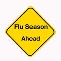 Diamond shaped yellow traffic warning sign with `Flu Season Ahead` as the subject. Royalty Free Stock Photo