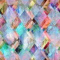 Diamond shapes seamless background. Watercolor colorful abstract mosaic diamonds texture Royalty Free Stock Photo