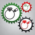 Diamond sign with tag. Vector. Three connected gears with icons