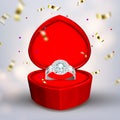 Diamond Silver Ring In Shape Of Heart Box Vector