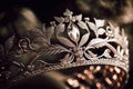 Diamond silver tiara details. Golden crown with jewels. Sparkling jewelry princess queen. Royalty Free Stock Photo