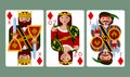 Diamond suit playing cards of King, Queen and Jack in funny modern flat style