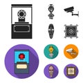 A diamond, a vase on a stand, a surveillance camera, an African mask. Museum set collection icons in black, flat style Royalty Free Stock Photo