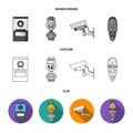 A diamond, a vase on a stand, a surveillance camera, an African mask. Museum set collection icons in flat,outline Royalty Free Stock Photo