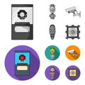 A diamond, a vase on a stand, a surveillance camera, an African mask. Museum set collection icons in monochrome,flat Royalty Free Stock Photo