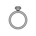 Diamond wedding ring outline icon, flat design style. Jewelry vector illustration, engagement line symbol Royalty Free Stock Photo