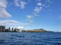 Diamondhead and Waikiki Hotels from the ocean Royalty Free Stock Photo