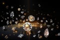 Diamonds on a black background. Generative AI Royalty Free Stock Photo
