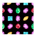 Diamonds or brilliants seamless pattern. Vector jewels gemstone on dark background. Flat design gemstone. Pattern can be