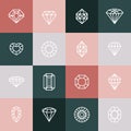 Diamonds and Gems line Icons set. Vector crystal and jewel linear logo design elements. Luxury and premium symbols Royalty Free Stock Photo