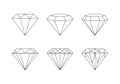 Diamonds, gemstones faceting vector patterns on a white background.