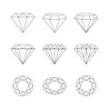 Diamonds, gemstones faceting vector patterns on a white