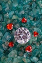 Diamonds inside red heart shaped diamonds