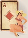 Diamonds poker card with pin up girl