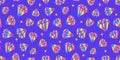 Diamonds with rainbow gradient. Bright Surface Design. Modern abstract seamless pattern. Vector shapes isolated on blue