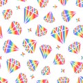 Diamonds with rainbow gradient Modern abstract seamless pattern. Vector shapes isolated on white background. Bright