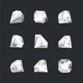 Diamonds. Realistic luxury jewel stones round shape with shiny edges, 3D white diamonds isolated on black background Royalty Free Stock Photo