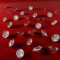 Diamonds on red velvet cloth