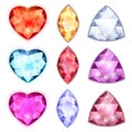 Diamonds with shine of different shapes and colors illustration