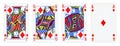 Diamonds Suit Playing Cards, Set include King, Queen, Jack and Ace Royalty Free Stock Photo