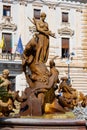 Diana Fountain and Arethusa with Alpheus monument at Piazza Archimede square on Ortigia island in Sicily in Italy Royalty Free Stock Photo