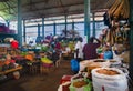 Agricultural market in Mombasa. Vegetables, fruits, meat, live poultry