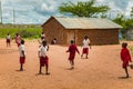 Kenya. African children in the maasai village playing soccer near the school Royalty Free Stock Photo