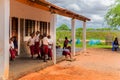 Kenya. African children in the maasai village playing soccer near the school Royalty Free Stock Photo