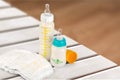 Diaper and Baby Bottles Royalty Free Stock Photo