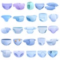 Diaper icons set, cartoon style