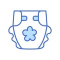 Diaper thin line icon. Blue outline newborn nappy.