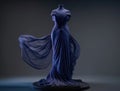 diaphanous indigo gauzy gown. AI generation