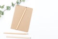 Diary for entries on a white background. Minimalism flat lay