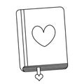 Diary for love notes. Bookmark among sheets. Sketch. Heart on the cover. Closed. Doodle style. A personal notepad.