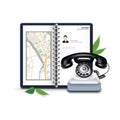 diary with map and contact address. Vector illustration decorative design
